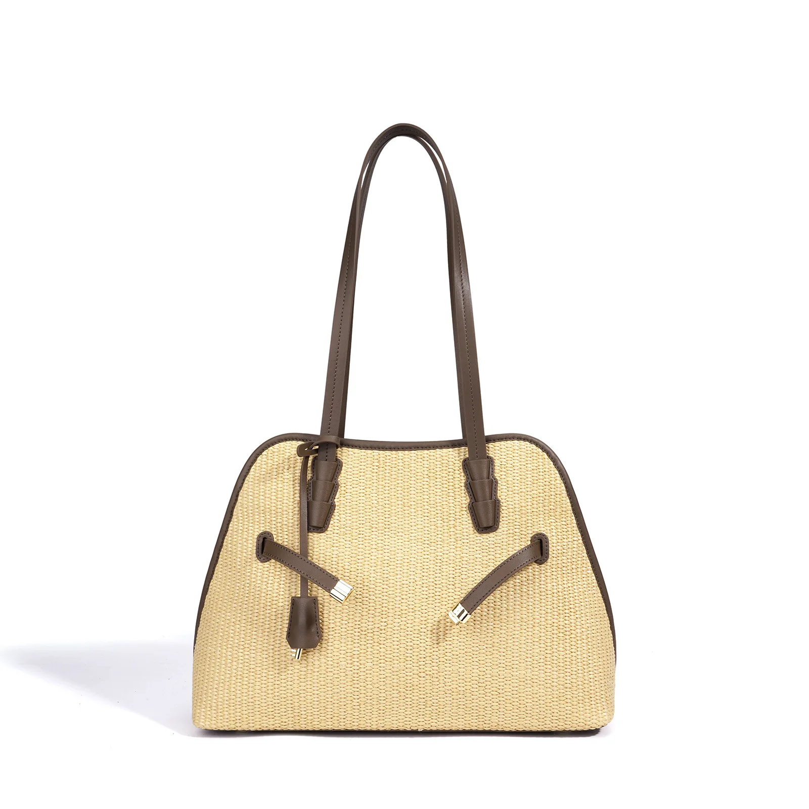 kf-S44405e9d9c2c474f923867104040478bZ Women's PP Grass & Top-Grain Cowhide Tote Bag Multi-way Shoulder Crossbody Handbag for Summer Beach Commute - Image 1